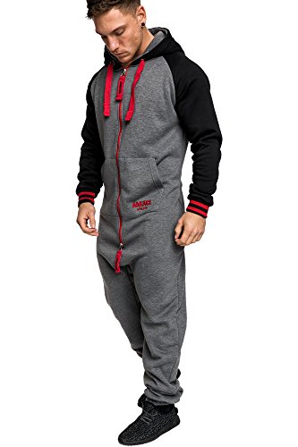 Amaci&Sons Herren Overall Jumpsuit Onesie Jogging Sportanzug Trainingsanzug Jogginganzug 3022 Anthrazit/Rot S von Amaci&Sons