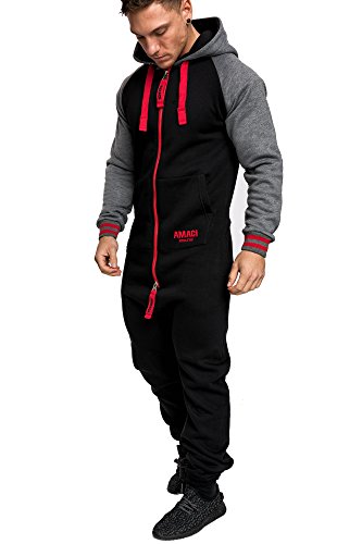 Amaci&Sons Herren Overall Jumpsuit Onesie Jogging Sportanzug Trainingsanzug Jogginganzug 3022 Schwarz/Rot L von Amaci&Sons