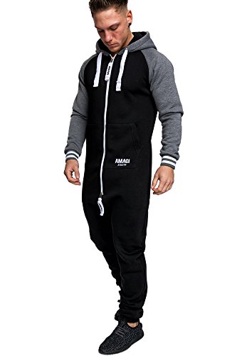 Amaci&Sons Herren Overall Jumpsuit Onesie Jogging Sportanzug Trainingsanzug Jogginganzug 3022 Schwarz XL von Amaci&Sons
