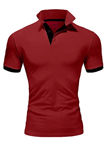 Amaci&Sons Herren Poloshirt Basic Kontrast Kragen Kurzarm Polohemd T-Shirt 5104 Bordeaux/Schwarz 4XL von Amaci&Sons
