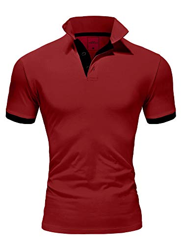 Amaci&Sons Herren Poloshirt Basic Kontrast Kragen Kurzarm Polohemd T-Shirt 5104 Bordeaux/Schwarz XL von Amaci&Sons