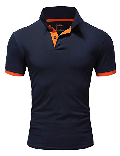 Amaci&Sons Herren Poloshirt Basic Kontrast Kragen Kurzarm Polohemd T-Shirt 5104 Navyblau/Orange 3XL von Amaci&Sons