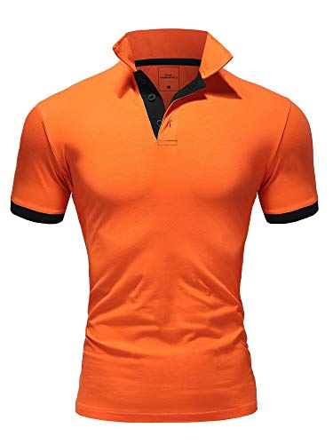 Amaci&Sons Herren Poloshirt Basic Kontrast Kragen Kurzarm Polohemd T-Shirt 5104 Orange/Schwarz 4XL von Amaci&Sons