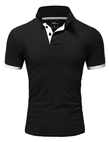 Amaci&Sons Herren Poloshirt Basic Kontrast Kragen Kurzarm Polohemd T-Shirt 5104 Schwarz/Weiß XXL von Amaci&Sons