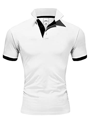 Amaci&Sons Herren Poloshirt Basic Kontrast Kragen Kurzarm Polohemd T-Shirt 5104 Weiß/Schwarz L von Amaci&Sons