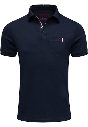 Amaci&Sons Herren Poloshirt Basic Kontrast Kragen Kurzarm Polohemd T-Shirt 5111 Navyblau XXL von Amaci&Sons