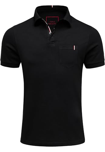 Amaci&Sons Herren Poloshirt Basic Kontrast Kragen Kurzarm Polohemd T-Shirt 5111 Schwarz XXL von Amaci&Sons