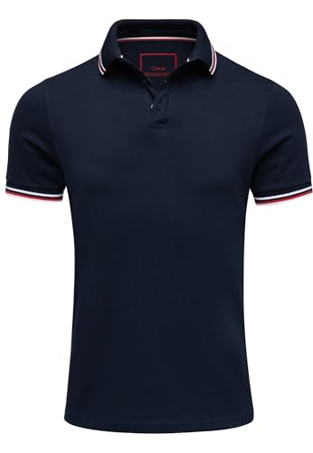 Amaci&Sons Herren Poloshirt Basic Kontrast Kragen Kurzarm Polohemd T-Shirt 5112 Navyblau M von Amaci&Sons