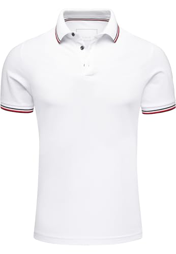 Amaci&Sons Herren Poloshirt Basic Kontrast Kragen Kurzarm Polohemd T-Shirt 5112 Weiß 3XL von Amaci&Sons