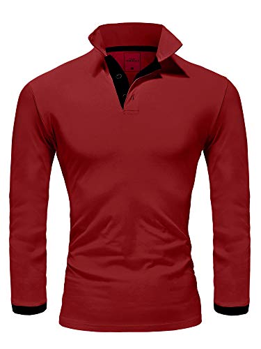 Amaci&Sons Herren Poloshirt Basic Kontrast Langarm Polohemd Shirt 5201 Bordeaux/Schwarz L von Amaci&Sons