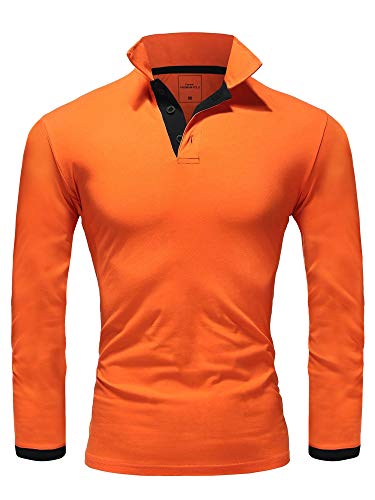 Amaci&Sons Herren Poloshirt Basic Kontrast Langarm Polohemd Shirt 5201 Orange/Schwarz 3XL von Amaci&Sons