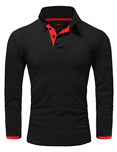 Amaci&Sons Herren Poloshirt Basic Kontrast Langarm Polohemd Shirt 5201 Schwarz/Rot 3XL von Amaci&Sons
