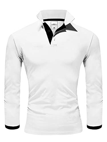 Amaci&Sons Herren Poloshirt Basic Kontrast Langarm Polohemd Shirt 5201 Weiß/Schwarz 3XL von Amaci&Sons