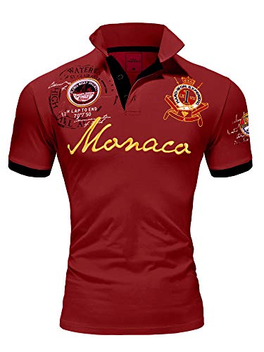 Amaci&Sons Herren Poloshirt Basic Kontrast Monaco Stickerei Kurzarm Polohemd T-Shirt 5108 Bordeaux 3XL von Amaci&Sons
