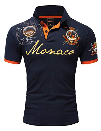 Amaci&Sons Herren Poloshirt Basic Kontrast Monaco Stickerei Kurzarm Polohemd T-Shirt 5108 Navyblau S von Amaci&Sons