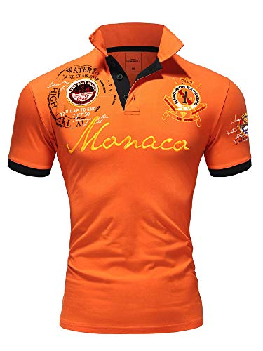 Amaci&Sons Herren Poloshirt Basic Kontrast Monaco Stickerei Kurzarm Polohemd T-Shirt 5108 Orange S von Amaci&Sons
