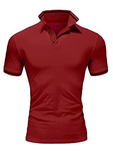 Amaci&Sons Herren Poloshirt Basic Kontrast Stickerei Kragen Kurzarm Polohemd T-Shirt 5109 Bordeaux/Schwarz L von Amaci&Sons