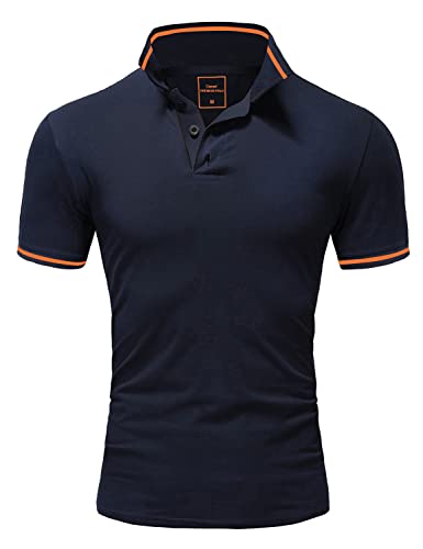 Amaci&Sons Herren Poloshirt Basic Kontrast Stickerei Kragen Kurzarm Polohemd T-Shirt 5109 Navyblau/Orange 3XL von Amaci&Sons