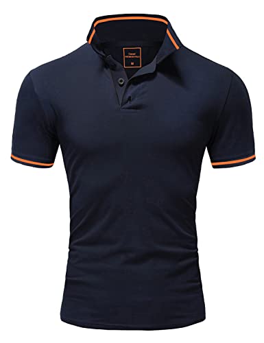 Amaci&Sons Herren Poloshirt Basic Kontrast Stickerei Kragen Kurzarm Polohemd T-Shirt 5109 Navyblau/Orange S von Amaci&Sons