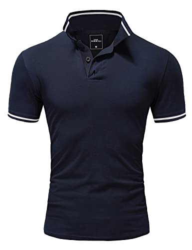 Amaci&Sons Herren Poloshirt Basic Kontrast Stickerei Kragen Kurzarm Polohemd T-Shirt 5109 Navyblau/Weiß 3XL von Amaci&Sons