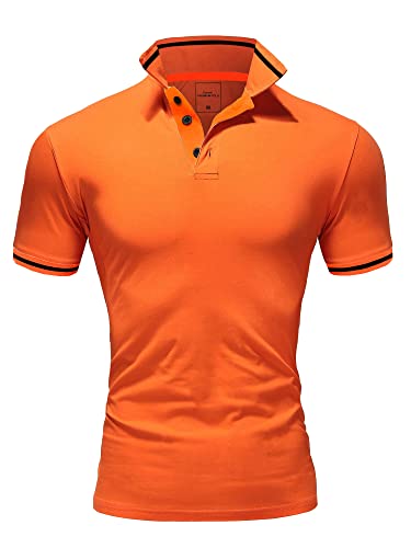 Amaci&Sons Herren Poloshirt Basic Kontrast Stickerei Kragen Kurzarm Polohemd T-Shirt 5109 Orange/Schwarz 3XL von Amaci&Sons