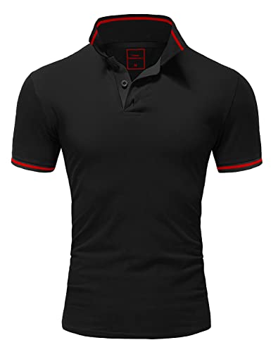 Amaci&Sons Herren Poloshirt Basic Kontrast Stickerei Kragen Kurzarm Polohemd T-Shirt 5109 Schwarz/Rot S von Amaci&Sons