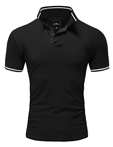 Amaci&Sons Herren Poloshirt Basic Kontrast Stickerei Kragen Kurzarm Polohemd T-Shirt 5109 Schwarz/Weiß L von Amaci&Sons