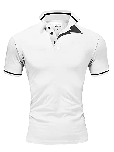 Amaci&Sons Herren Poloshirt Basic Kontrast Stickerei Kragen Kurzarm Polohemd T-Shirt 5109 Weiß/Schwarz 3XL von Amaci&Sons