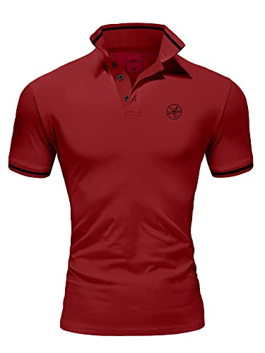 Amaci&Sons Herren Poloshirt Basic Kontrast Stickerei Kragen Kurzarm Polohemd T-Shirt 5110 Bordeaux/Schwarz XXL von Amaci&Sons