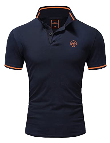 Amaci&Sons Herren Poloshirt Basic Kontrast Stickerei Kragen Kurzarm Polohemd T-Shirt 5110 Navyblau/Orange L von Amaci&Sons