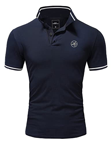 Amaci&Sons Herren Poloshirt Basic Kontrast Stickerei Kragen Kurzarm Polohemd T-Shirt 5110 Navyblau/Weiß L von Amaci&Sons