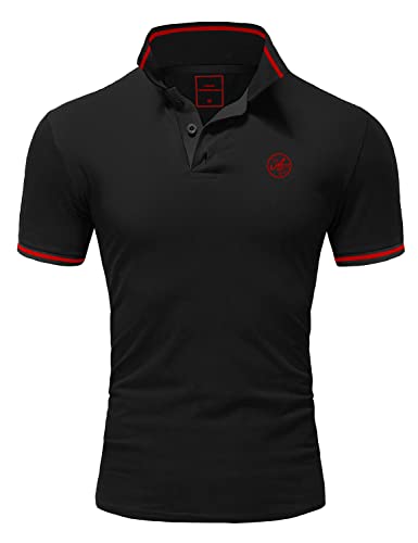 Amaci&Sons Herren Poloshirt Basic Kontrast Stickerei Kragen Kurzarm Polohemd T-Shirt 5110 Schwarz/Rot 4XL von Amaci&Sons