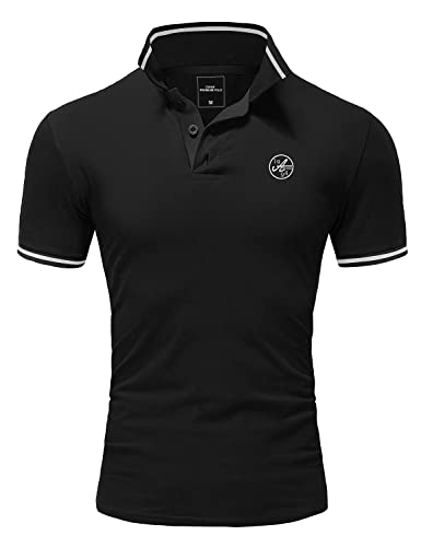 Amaci&Sons Herren Poloshirt Basic Kontrast Stickerei Kragen Kurzarm Polohemd T-Shirt 5110 Schwarz/Weiß L von Amaci&Sons