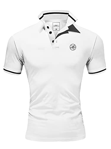 Amaci&Sons Herren Poloshirt Basic Kontrast Stickerei Kragen Kurzarm Polohemd T-Shirt 5110 Weiß/Schwarz XL von Amaci&Sons