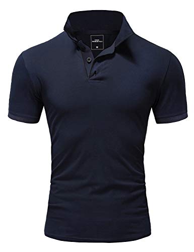 Amaci&Sons Herren Poloshirt Basic Kontrast Stickerei Kurzarm Polohemd T-Shirt 5102 Navyblau L von Amaci&Sons