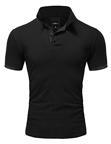 Amaci&Sons Herren Poloshirt Basic Kontrast Stickerei Kurzarm Polohemd T-Shirt 5102 Schwarz 3XL von Amaci&Sons