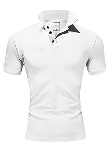 Amaci&Sons Herren Poloshirt Basic Kontrast Stickerei Kurzarm Polohemd T-Shirt 5102 Weiß S von Amaci&Sons