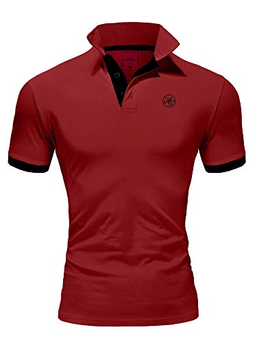 Amaci&Sons Herren Poloshirt Basic Kontrast Stickerei Kurzarm Polohemd T-Shirt 5103 Bordeaux/Schwarz 3XL von Amaci&Sons