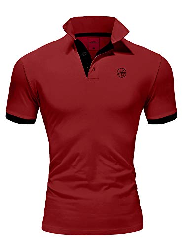 Amaci&Sons Herren Poloshirt Basic Kontrast Stickerei Kurzarm Polohemd T-Shirt 5103 Bordeaux/Schwarz XXL von Amaci&Sons