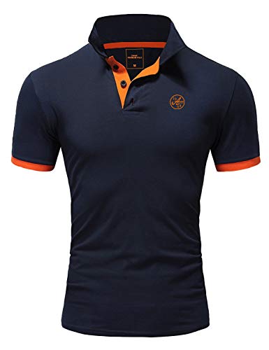 Amaci&Sons Herren Poloshirt Basic Kontrast Stickerei Kurzarm Polohemd T-Shirt 5103 Navyblau/Orange 3XL von Amaci&Sons