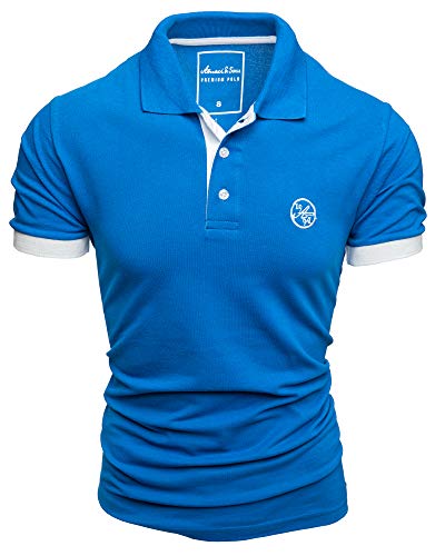 Amaci&Sons Herren Poloshirt Basic Kontrast Stickerei Kurzarm Polohemd T-Shirt 5103 Royalblau/Weiß 3XL von Amaci&Sons