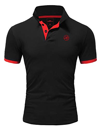 Amaci&Sons Herren Poloshirt Basic Kontrast Stickerei Kurzarm Polohemd T-Shirt 5103 Schwarz/Rot 4XL von Amaci&Sons