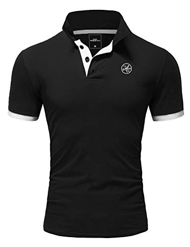 Amaci&Sons Herren Poloshirt Basic Kontrast Stickerei Kurzarm Polohemd T-Shirt 5103 Schwarz/Weiß 3XL von Amaci&Sons