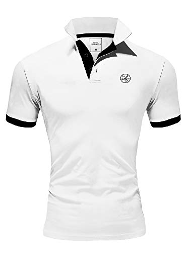 Amaci&Sons Herren Poloshirt Basic Kontrast Stickerei Kurzarm Polohemd T-Shirt 5103 Weiß/Schwarz 3XL von Amaci&Sons