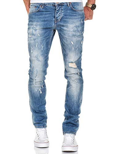 Amaci&Sons Herren Strech Destroyed Slim Fit Denim Jeans Hose 7500 Hellblau W29/L32 von Amaci&Sons