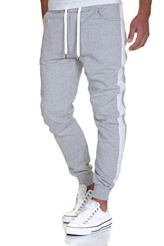 Amaci&Sons Herren Streifen Jogginghose Sporthose Sweatpants Jogger Trainingshose 2011 Hellgrau/Weiß S von Amaci&Sons