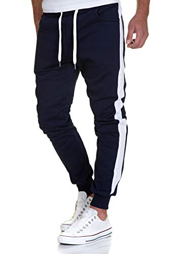Amaci&Sons Herren Streifen Jogginghose Sporthose Sweatpants Jogger Trainingshose 2011 Navyblau/Weiß S von Amaci&Sons