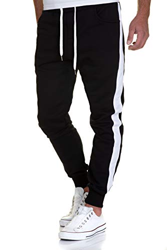 Amaci&Sons Herren Streifen Jogginghose Sporthose Sweatpants Jogger Trainingshose 2011 Schwarz/Weiß S von Amaci&Sons