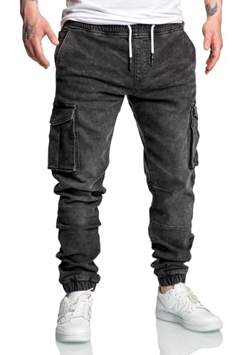Amaci&Sons Herren Sweathose in Stretch Denim Männer Cargo Jogging Jeans 7024 Schwarz W36 von Amaci&Sons