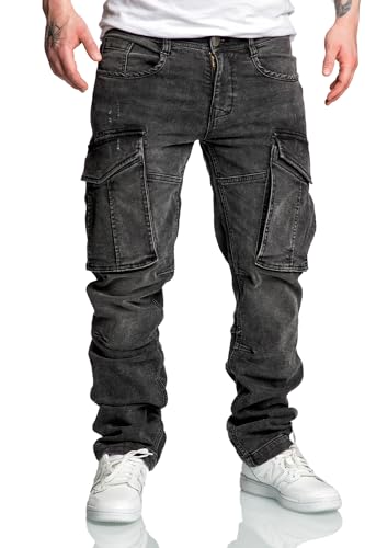 Amaci&Sons Herren Sweathose in Stretch Denim Männer Cargo Jogging Jeans 7026 Schwarz W32 von Amaci&Sons